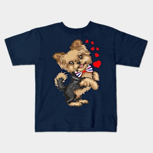 Yorkie Dog Partiotic Pup Kids T-Shirt